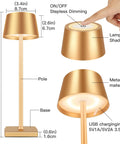 Cordless Table Lamp With Dimmable And Rechargeable Battery, Waterproof Gold Lampshade For Indoor And Outdoor Use, Long Lasting Power