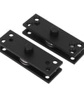 Hidden door hinge set, two black plates with silver pivot pins