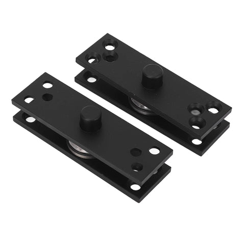 Hidden door hinge set, two black plates with silver pivot pins