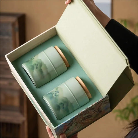 Keep Your Pantry Stash Locked Tight With These Premium Sealed Ceramic Storage Jars Perfect For Loose Tea Coffee Beans And Spices Smooth Airtight Double Jar Gift Set in decorative box.