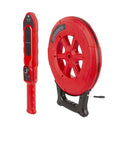 Bullseye Accuracy Heavy Duty Stud Finder And Wall Scanner for Metal Pipes PVC Plumbing, red handheld device with reel.