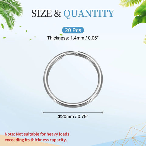 Stainless Steel Split Key Rings Set 20mm Outer Diameter 1.4mm Thick Open Jump Rings For Keychains Car Keys Luggage Tags And DIY Jewelry Making 304 Stainless Steel 20 Pieces