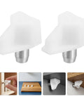 Heavy Duty Shelf Pins 200 Pcs White Plastic And Stainless Steel With Enhanced Safety Grip for Quick Install, shown installed in wood