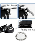Heavy Duty Four Pack Two Inch Silent Glide Casters With Dual Lock Brakes Smooth Ball Bearing Swivel Wheels close-up of locking mechanism and ball bearing