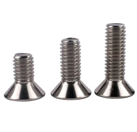 Three sizes of Stainless Steel 1/4-20 Flat Head Socket Cap Screws, 1-Inch Length, Full Thread, 304 18-8 Alloy, Corrosion-Resistant