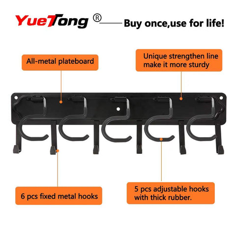 All Metal Garage Tool Organizer Wall Mount Rack 3 Pack Heavy Duty Storage with 5 orange rubber hooks and 6 black hooks
