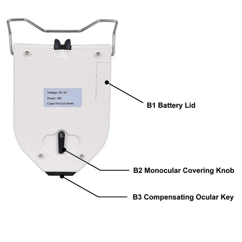 Back view of Optical Digital Pupilometer PD Meter With LCD Display White Finish showing battery lid and controls.