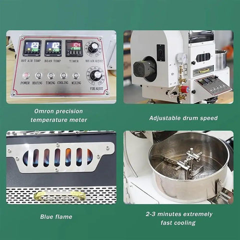 Large Capacity Home Coffee Roaster With Timer For Easy Fresh Roasts Electric Nonstick Coffee Bean Roaster Machine control panel and drum