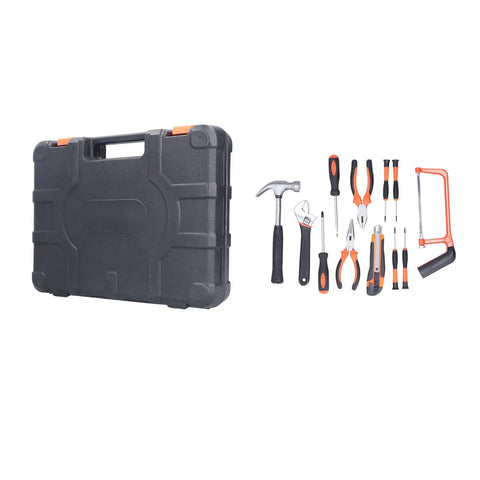45 Piece Pro Grade Home Repair Tool Kit with Storage Case for DIY Projects and Home Handyman Use, tools displayed with case