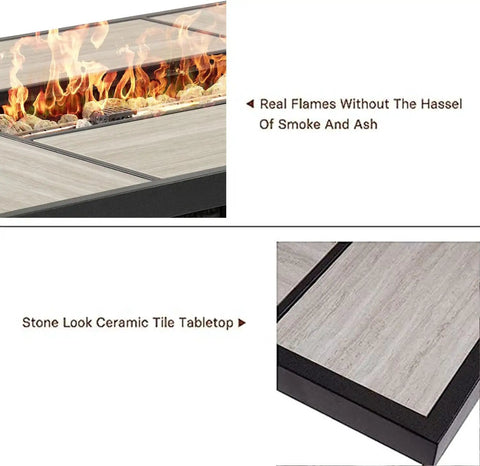 43 Inch Outdoor Gas Fire Pit Table With 60,000 BTU Propane Heat, CSA Safety Approved, ceramic tile top detail