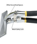 Close-up of 6 Inch Offset Hand Seamer for sheet metal with precision quarter inch increment markings, showing offset design and metal safety lock.
