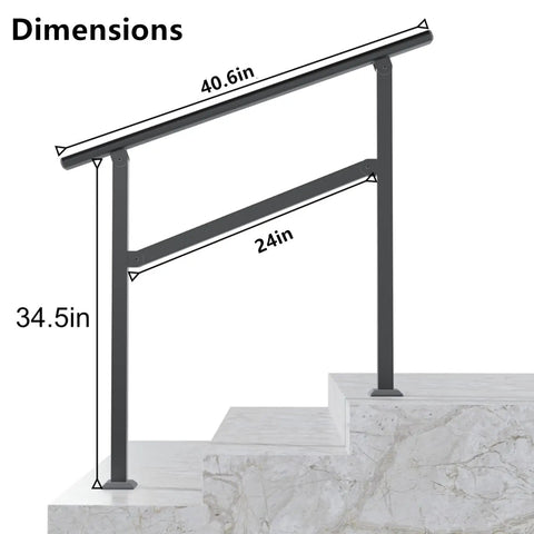 Built Like A Tank Black Galvanized Steel Handrails for Outdoor Steps and Porch Safety dimensions 40.6in by 24in by 34.5in