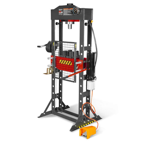 Beefy 30 Ton H Frame Air Hydraulic Shop Press With Hand Winch And Pin Kit Fully Welded Steel Frame Safety Guard Foot Pedal Control