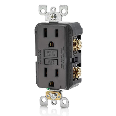 GFCI Outlet 15 Amp Self Test Non Tamper Resistant With LED Indicator Light Black GFNT1E Ground Fault Protection NEC Compliant