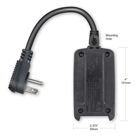 Slick Outdoor Light Timer With Hassle Free Photocell Dusk To Dawn Sensor, weatherproof plug with mounting hole, 4 inch size.