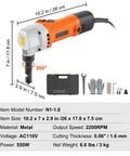 Sheet Metal Nibbler Power Cutter 550W Pro Electric Tool with 360 Degree Rotating Head, tool case and accessories displayed.