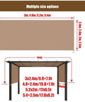 Diagram showing multiple sizes for waterproof pergola shade cover for outdoor patio replacement canopy top with grommets.