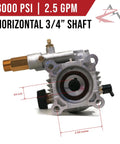 Beefed Up 3000 PSI Pressure Washer Water Pump For Home And Pro Use 2.5 GPM Flow with 3/4 inch horizontal shaft