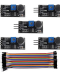 Pack of five Dope LM393 Sound Sensor Modules for Arduino with ultra sensitive microphone, digital output, potentiometer, and LED indicator.