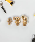 Top Tier Grease Nipple Kit With 9pcs M8 Threaded Copper Fittings For Cars And Excavators Plus Universal Fit Precision Engineering Multi Standard Support Heavy Duty Hydraulic Coupler Set brass grease fittings on white background