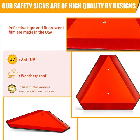 Slow Moving Vehicle Sign 14x16 Reflective Triangle Plastic Engineering Grade For Golf Carts Meets ASAE S276.4, 600 Feet Visibility