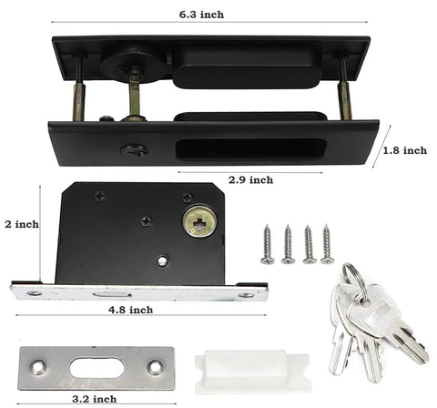 Privacy Pocket Door Lock With Key Hidden Barn Door Latch For Wooden Doors Matte Black Interior Privacy Hardware Zinc Alloy