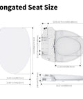 Dimensions diagram of Elongated Bidet Toilet Seat With Hot And Cold Water Non Electric Self Cleaning Dual Nozzles Slow Close Lid