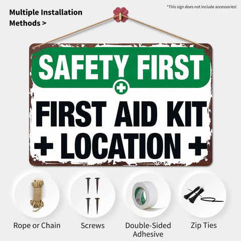 Aluminum Safety First Aid Kit Location Sign Built Tough Heavy Duty Scratch And Moisture Resistant Wall Decor for workplace use