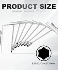 Product size diagram of 7Pc T Handle Socket Wrench Set With Long Reach In 8 10 12 13 14 17 19mm 6 Point Steel Wrenches T Grip