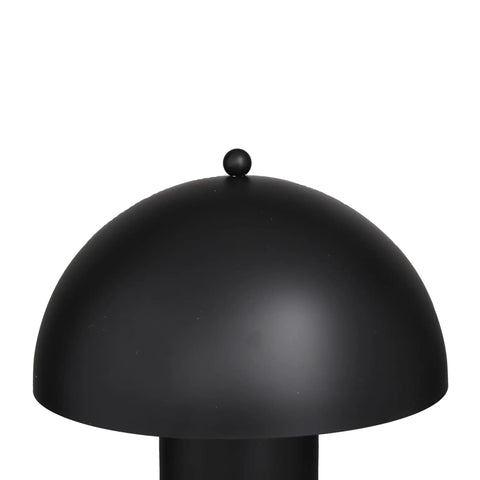 Close-up of dome shade from Black Metal Table Lamp With Dome Shade Modern Living Room Accent Light Durable Iron Construction 14x14x22 Inches Sleek