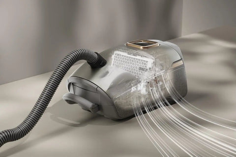 Vacuum cleaner with Genuine HEPA AirClean Filter SF HA 50, showing airflow for Guard M1 L1 Complete C2 C3 and Compact C1 C2 models.