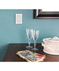 White Screwless 1 Gang Light Switch Cover Plate on blue wall above counter decor with glasses and crock pot