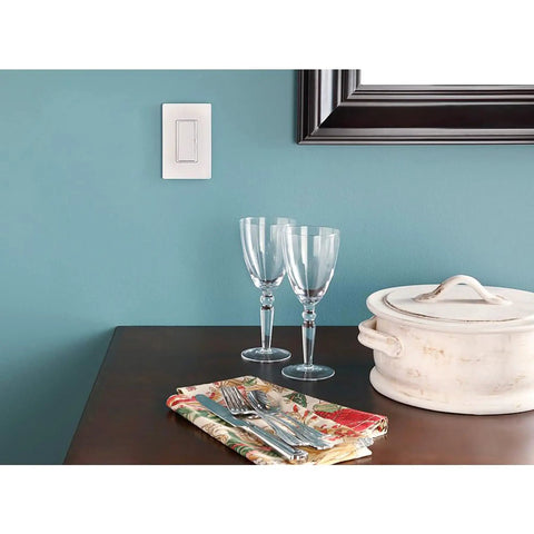 White 1 Gang Screwless Light Switch Cover Plate For Decorator And Rocker Switches on wall above dining setup