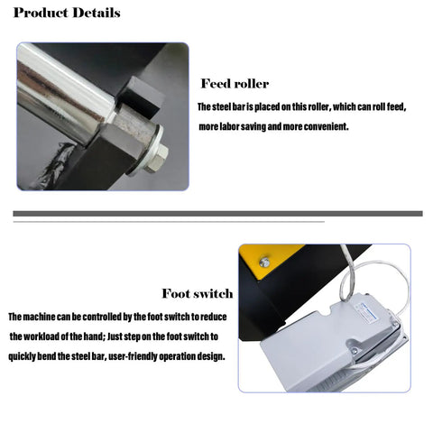 Heavy Duty Electric Rebar Bender Machine With Smooth 0 To 180 Degree Bending Control for Round Steel Rods, foot switch feature.