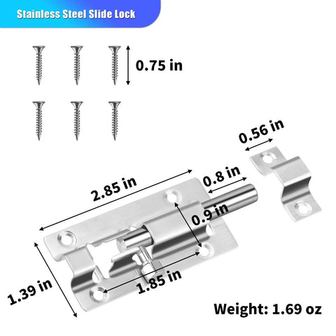 Rock Solid 2 Pack Slide Locks For Interior Doors Premium Stainless Steel Barrel Bolt Latch With 12 Heavy Duty Screws Lock Down Your Private Space With These Tight Indoor Door Fasteners That Secure The Lockdown You Need For Total Peace Of Mind Every