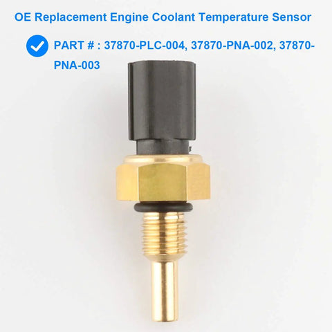 Engine Coolant Temperature Sensor 1580811 Drop In Swap For Honda And Acura, featuring a brass base and black connector.