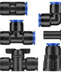 20 Piece Quick Connect Drip Irrigation Fittings Kit For 1/2 Inch Tubing with Tees, Elbows, End Plugs, Shut Off Valve, Faucet Adapter