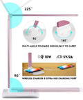 Game Changing LED Desk Lamp With Wireless Charger And USB Port, foldable pink design with devices charging, 10W wireless charging.