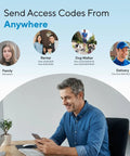 Man sending access codes via a smartphone, showcasing the Rock Solid Fingerprint Wifi Smart Lock with Apple Home Integration.