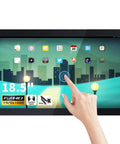 Person interacting with an 18.5 Inch Android 11 All In One Touchscreen Monitor Featuring Rock Solid Fhd Graphics.