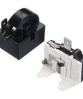 PTC Starter Relay For Refrigerators One Pin Four Point Seven Ohm Overload Protector One Half Horsepower, black and white parts