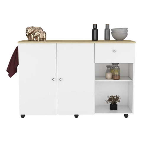 Smooth Rolling Kitchen Island With Locking Casters Ample Drawer Double Door Cabinet Shelving Towel Hook Portable Cart Dead Simple Setup Game Changer Home Multicolor