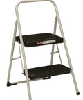 Two Step Folding Step Stool For Home Use Lightweight Gray Grab And Go Height Helper With Non Marring Feet Slip Resistant Step Continuous Rear Leg Support Ideal For Cabinets Closets And Light Cleaning.