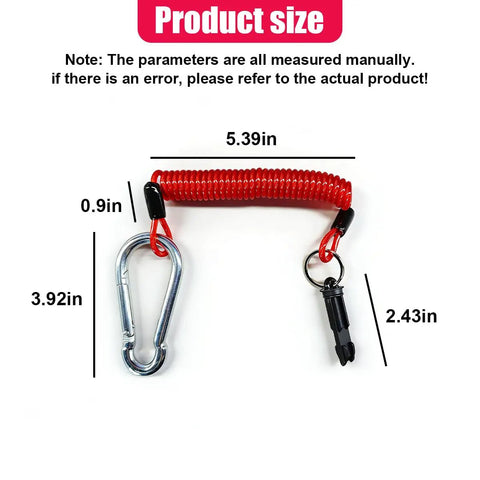 Tough As Nails Trailer Breakaway Cable With Universal RV Camper Brake Tether Line showing dimensions and coiled design.