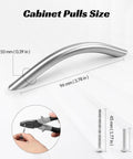 Stainless Steel Cabinet Pulls With Brushed Silver Finish, Modern Arch Handles, 3.8 Inch Hole Center, size details, screws, and pliers