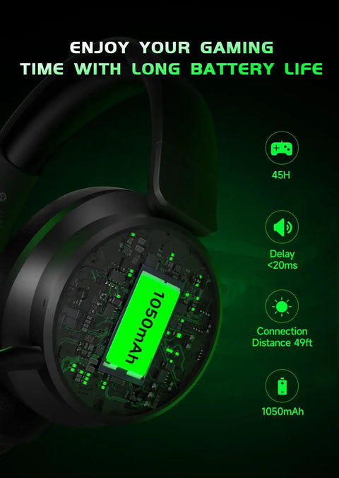 Wireless Gaming Headset For Xbox Series X S And Xbox One And PlayStation Switch And Mac with 1050mAh battery and 45H playtime