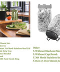 DIY Sprouting Kit For Home Garden With 2 Wide Mouth Quart Mason Jars, Stainless Steel Screen Sprout Lids, Stand, Brush