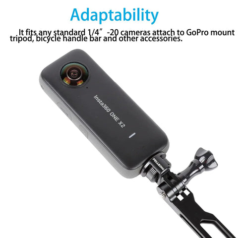 Insta360 One X2 attached to One Quarter Inch Screw Head Camera Mount Adapter for Tripod Rig CNC Aluminum Alloy Conversion Fits GoPro Max