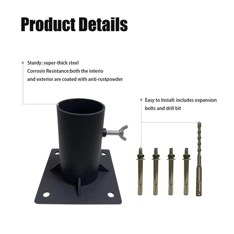 Heavy Duty Beefy Round Post Base Bracket With Tenon Adapter Kit For 1.5 To 2.5 Inch Posts Slip Fitter Mount Mailbox Post Light Pole Fence Flagpole Deck Mount Weather Resistant Black Powder Coat