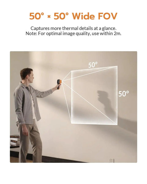 GT16S Thermal Camera With AI Scene Detection And Built In Thermometer Mode, Auto Flagged Moisture Insulation And Floor Heating Alerts, Ideal for wall inspection, 50° wide FOV